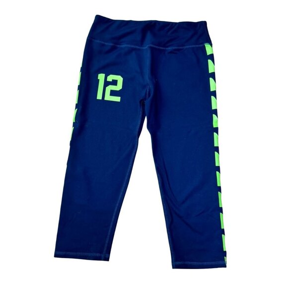 Seahawks 12th Man Capris Exclusive Nordstrom Navy & Neon Green Size Large - Picture 5 of 6